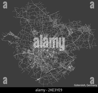 Detaillierte Negativnavigation weiße Linien urbane Strasse Straßen Karte der deutschen Landeshauptstadt GÜTERSLOH, DEUTSCHLAND auf dunkelgrauem Hintergrund Stock Vektor