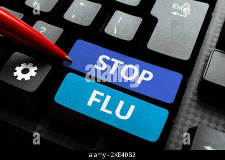 Konzeptionelle Bildunterschrift Stop Flu. Wort geschrieben auf setzen ein Ende der viralen Infektion Ihrer Lungen und Atemwege Stockfoto