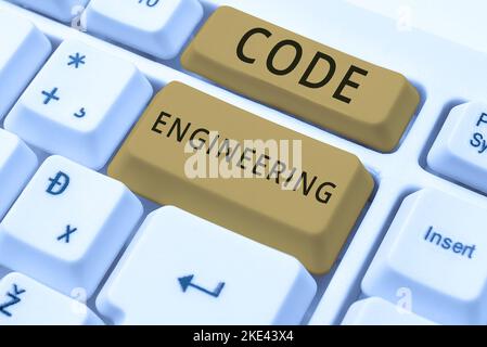 Konzeptionelle Anzeige Code Engineering. Wort für die Anwendung von Engineering auf die Entwicklung von Software Stockfoto