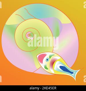 Originale digitale Kunstdarstellung einer Muschel und eines Fisches. Farblich grafisches Design, zeitgenössisch elegantes künstlerisches Image. Für Poster, Broschüre, drucken Sie ein Stock Vektor