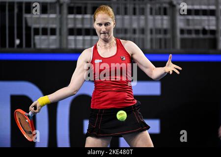 Glasgow, Schottland,10. November 2022. Die Belgierin Alison Van Uytvanck, die während eines Tennisspiels gegen die australischen Sanders in Aktion dargestellt wurde, hat am Donnerstag, dem 10. November 2022, in Glasgow, Schottland, ein Match zwischen Belgien und Australien in der Gruppenphase des Billie Jean King Cup Finals gewonnen. Der internationale Mannschaftswettbewerb der Frauen findet vom 8. Bis 13. November 2022 statt. BELGA FOTO LAURIE DIEFFEMBACQ Stockfoto