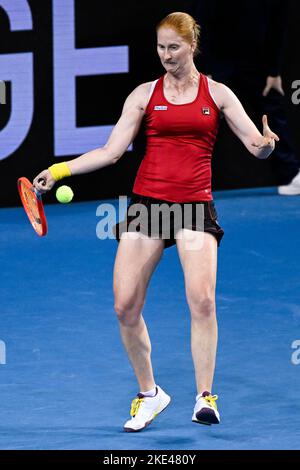 Glasgow, Schottland,10. November 2022. Die Belgierin Alison Van Uytvanck, die während eines Tennisspiels gegen die australischen Sanders in Aktion dargestellt wurde, hat am Donnerstag, dem 10. November 2022, in Glasgow, Schottland, ein Match zwischen Belgien und Australien in der Gruppenphase des Billie Jean King Cup Finals gewonnen. Der internationale Mannschaftswettbewerb der Frauen findet vom 8. Bis 13. November 2022 statt. BELGA FOTO LAURIE DIEFFEMBACQ Stockfoto