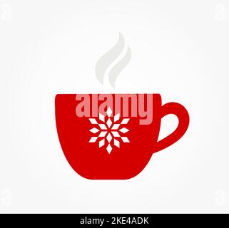 Weihnachten Winter rote Kaffeetasse mit Schneeflocken-Muster. Vektorgrafik. Stock Vektor