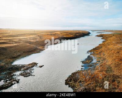 Ice blue Glacier River in Iceland frome above Stockfoto