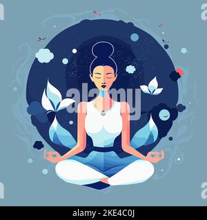 Eine junge Frau meditiert in Lotusstellung Stock Vektor
