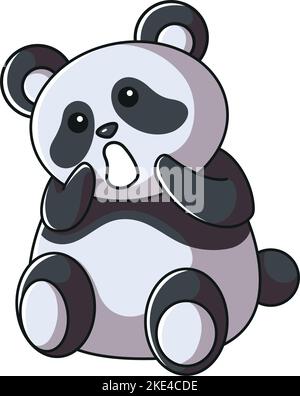 Ein süßer, überraschter Cartoon-Panda, der isoliert auf weißem Hintergrund sitzt Stock Vektor