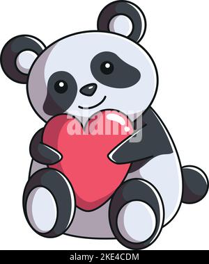 Ein süßer Cartoon-Panda mit rotem Herz, isoliert auf weißem Hintergrund Stock Vektor