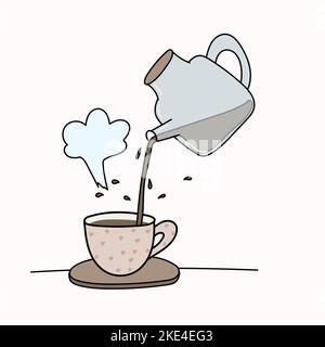 Tee aus einer Teekannen in einen Becher gießen Stock Vektor
