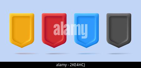 3D Renderschilde Symbol, leere Form in verschiedenen Farben, Rendering Cartoon-Stil Stock Vektor