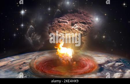 Zerstörung der Welt nach der Atomexplosion. Elemente dieses Bildes, die von der NASA eingerichtet wurden. Stockfoto