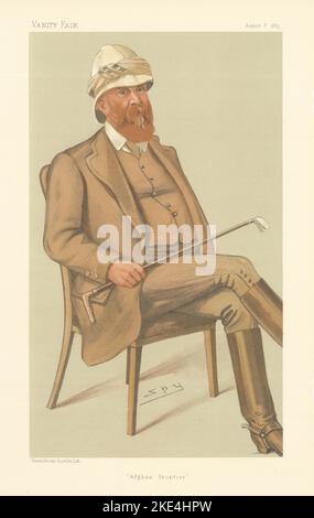 EITELKEIT FAIR SPIONAGE CARTOON Generalmajor Peter stark Lumsden 'Afghan Frontier' 1885 Stockfoto