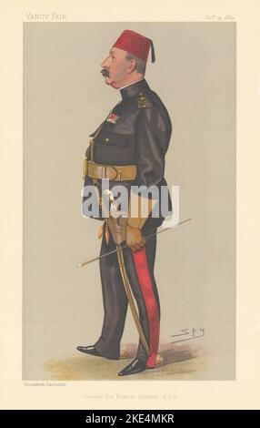 EITELKEIT FAIR SPIONAGE CARTOON 'Major Gen Sir Francis Grenfell KCB'. Südafrika 1889 Stockfoto