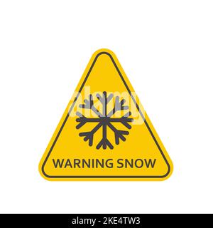 Verkehr, Warnschild Schneefall. Gelbes Dreieck Eis auf isoliertem weißem Hintergrund. Gefahr Schnee oder Schneefall. Eisig. Vektorgrafik Stock Vektor