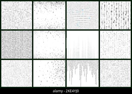 Hintergrund im Matrixstil in schwarz-weißen Farben. Digitaler Datenstrom. Vektorgrafik Stock Vektor