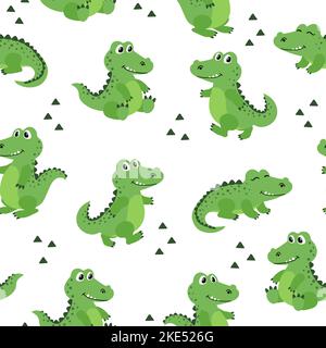 Cartoon Krokodile nahtloses Muster. Vektorgrafik mit Alligatoren Stock Vektor