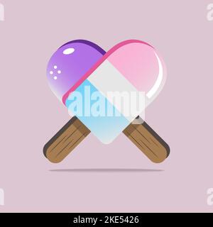 Süßes Eiscreme-Logo mit Herzform. Geeignet für Eisdiele, Cafeteria, Eisverkäufer, Milchlebensmittelindustrie. Stock Vektor