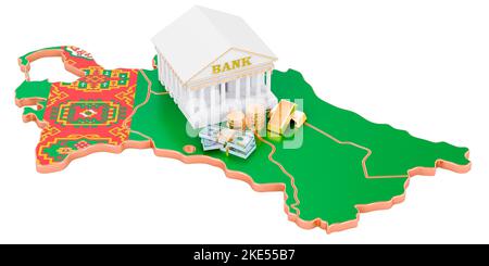 Bankensystem in Turkmenistan Konzept. 3D Darstellung isoliert auf weißem Hintergrund Stockfoto