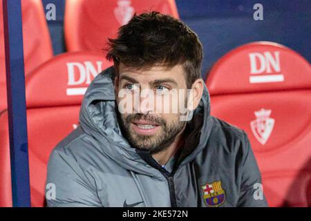 Pamplona, Spanien. 08.. November 2022. Gerard Piqué (Verteidiger; FC Barcelona) gesehen vor dem spanischen Fußball von La Liga Santander, Spiel zwischen CA Osasuna und FC Barcelona im Sadar Stadium.(Final Score; CA Osasuna 1:2 FC Barcelona) (Foto von Fernando Pidal/SOPA Images/Sipa USA) Kredit: SIPA USA/Alamy Live News Stockfoto