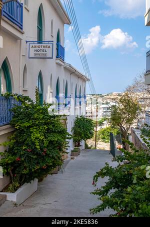 Außenansicht des Axiothea Hotels in der Altstadt von Paphos, Zypern Stockfoto