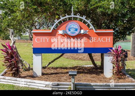 Stadt von Orange Beach Grenzschild Alabama USA, Orange Beach Eine Gemeinschaft an der Golfküste Alabama Amerika Stockfoto