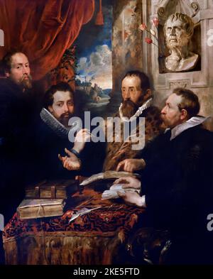 Die Vier Philosophen Peter Paul Rubens (1577–1640) Belgier, Belgien, Flämisch. Palazzo Pitti Florence, Italien, Italienisch. Beschreibung Philippus Rubens, (der Bruder des Malers), Peter Rubens, Justus Lipsius, Jan van der Wouwere, Stockfoto