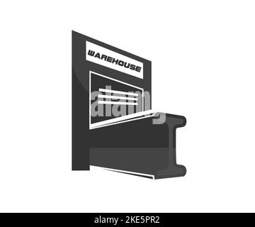 Stahlträger, Regal mit strukturellen Materialien auf den Regalen im Gebäudehaus Logo-Design. Teil des Vektordesigns für Lager- und Versandsysteme. Stock Vektor
