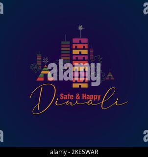 Spielen Sie sicher und glücklich Diwali mit Crackers Home Illustration. Sicher Diwali. Stock Vektor