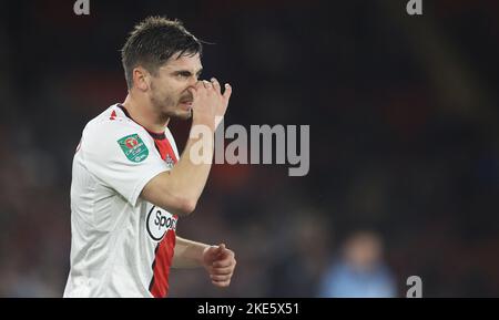 Southampton, England, 9.. November 2022. Romain Perraud von Southampton während des Carabao Cup-Spiels im St. Mary's Stadium, Southampton. Bildnachweis sollte lauten: Paul Terry / Sportimage Stockfoto