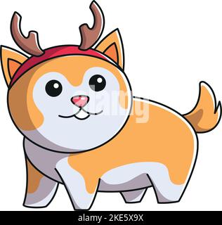 Ein süßes Hündchen im Cartoon-Stil mit einem weißen Geweih. Stock Vektor