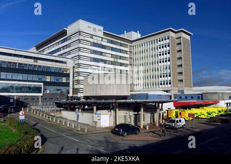 Ambulance Bay, University Hospital of Wales, Heath Park, Cardiff, Wales, Großbritannien. Stockfoto