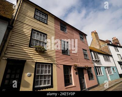 Häuser in All Saints Street, Old Town, Hastings, East Sussex, England Stockfoto