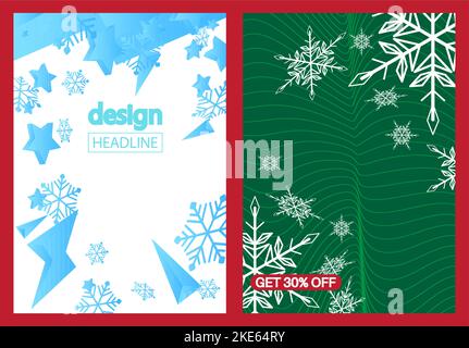 Schneeflocke Vorlage Design. Sonderangebot, Poster zum Weihnachtsangebot. Winter Vektorgrafik. Feiertagsrabatt, Rabattbanner. Business, Stor Stock Vektor