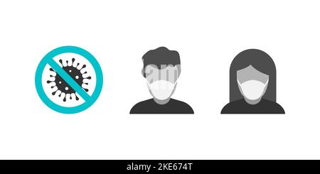 Schutz der persönlichen Gesundheit. Schutz vor Coronavirus. Mann und Frau in medizinischer Gesichtsschutzmaske. Vektorgrafik Stock Vektor