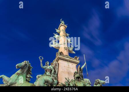 Wien, Wien: Praterstern-Platz, Säule von Admiral Wilhelm von Tegetthoff 02. Leopoldstadt, Wien, Österreich Stockfoto