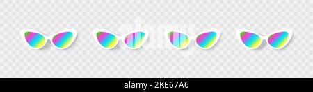 Sonnenbrille. Sommer-Sonnenbrille im trendigen Stil. Modische Accessoires. Lebhafter, mehrfarbiger abstrakter Farbverlauf. Vektorgrafik Stock Vektor