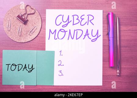 Text mit Inspiration Cyber Monday. Wort für einen Tag, an dem E-Commerce-Websites bieten ein besonderes Angebot für Käufer Stockfoto