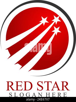 Logo von drei Sternen, die über die Erde fliegen Stock Vektor