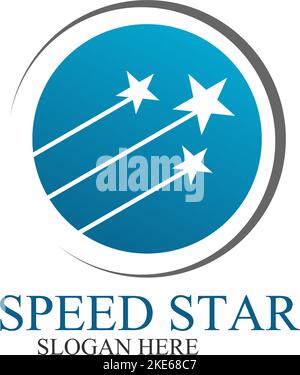 Logo von drei Sternen, die über die Erde fliegen Stock Vektor