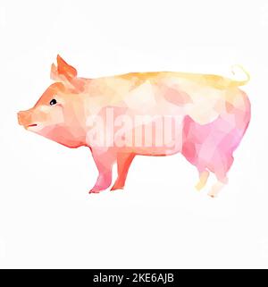 Aquarell Schwein vor weißem Hintergrund. Vektor in Low Poly Art. Stock Vektor