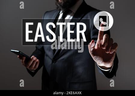 Schreiben mit Text Ostern. Internet-Konzept-Feiertag zur Erinnerung an die Auferstehung Jesu von den Toten Stockfoto