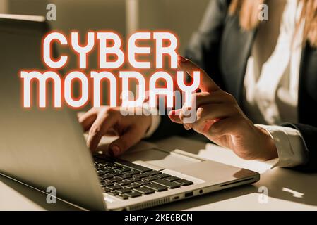 Schild mit Cyber Monday. Wort geschrieben an einem Tag, an dem E-Commerce-Websites bieten ein besonderes Angebot für Käufer Stockfoto