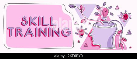 Inspiration mit Zeichen „Skill Training“. Geschäftskonzept, das darauf ausgelegt ist, das Wissen zu gewinnen und zu erweitern, das ein Mitarbeiter benötigt Stockfoto