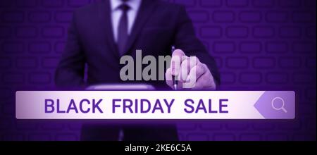 Textunterschrift mit Black Friday Sale. Geschäftskonzept die Käufer mit exklusiven Produkten zu gewinnen ist niedriger Preis Stockfoto
