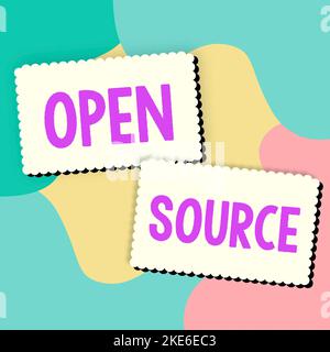 Textschild mit Open Source. Konzept Bedeutung enthält den Quellcode, der geändert und erweitert werden kann Stockfoto