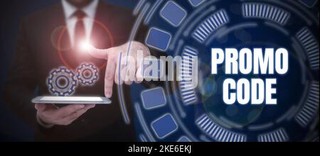 Handschrift Text Promo Code. Business-Ansatz digitale Zahlen, die Ihnen einen guten Rabatt auf bestimmte Produkte Stockfoto