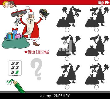 Cartoon Illustration der Suche nach dem Schatten ohne Unterschiede pädagogisches Spiel mit Santa Claus Charakter Stock Vektor