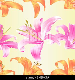 Nahtlose Textur lilium Candidum, rosa und gelben Blumen vintage Vektor Illustration editierbar Handzeichnungen Stock Vektor