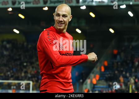 Beveren, Belgien, 10. November 2022, der Antwerpener Michael Frey, aufgenommen während eines Fußballspiels zwischen SK Beveren (1B) und dem Royal Antwerp FC, Donnerstag, 10. November 2022 in Beveren, im Finale des Croky Cup Belgian Cup 1/16. BELGA FOTO DAVID PINTENS Stockfoto