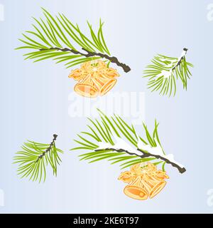 Set von Weihnachten und Neujahr Dekoration Weihnachtsschmuck mit Glocken und Weihnachtsstern und Tannenzweigen vintage Vektor Illustration editierbare Hand Stock Vektor
