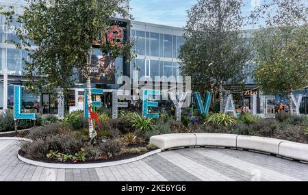 Eingang zum Liffey Valley Shopping Centre in Dublin, Irland. Stockfoto